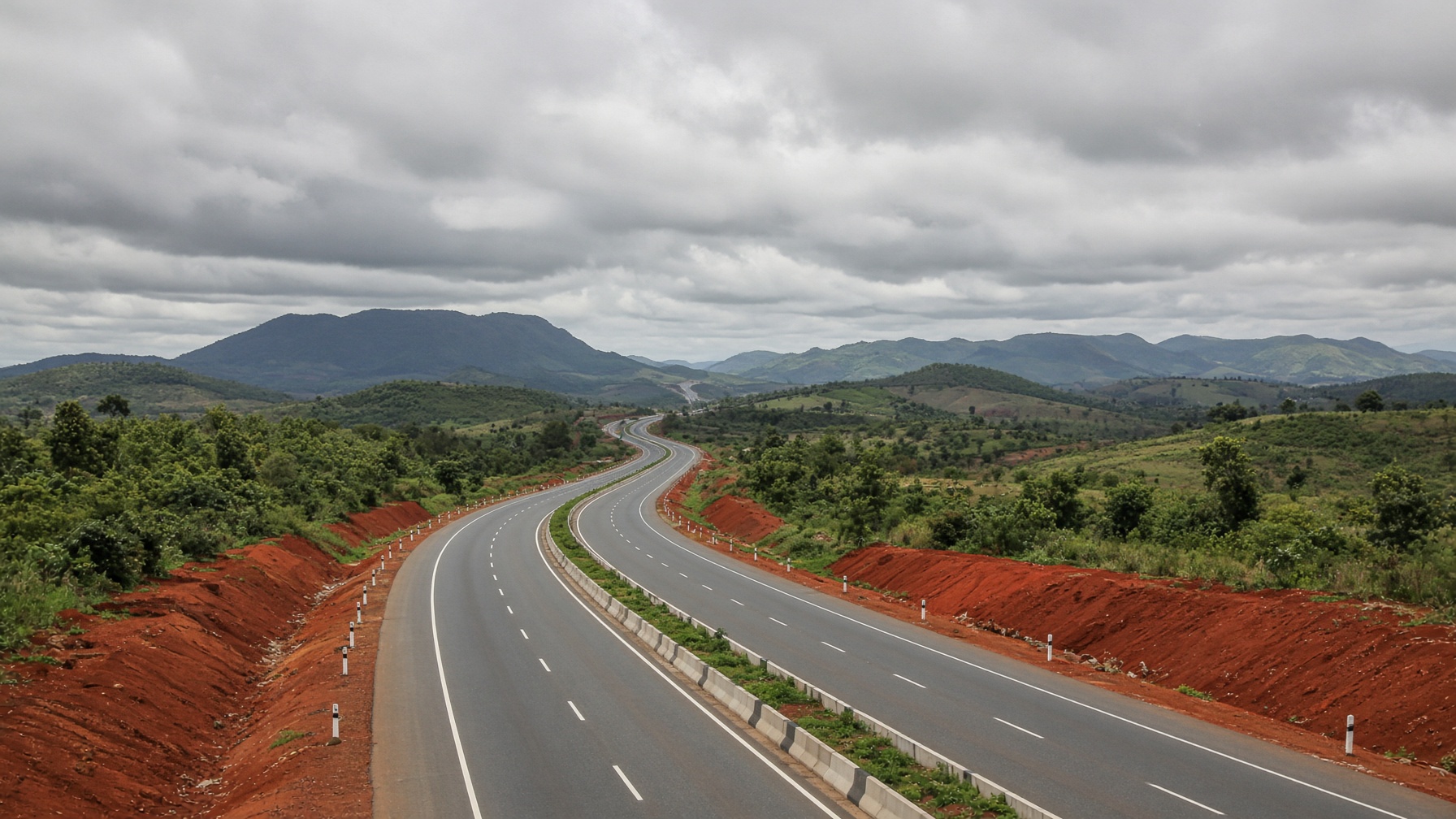 A new highway through green hills in North-Central Nigeria
