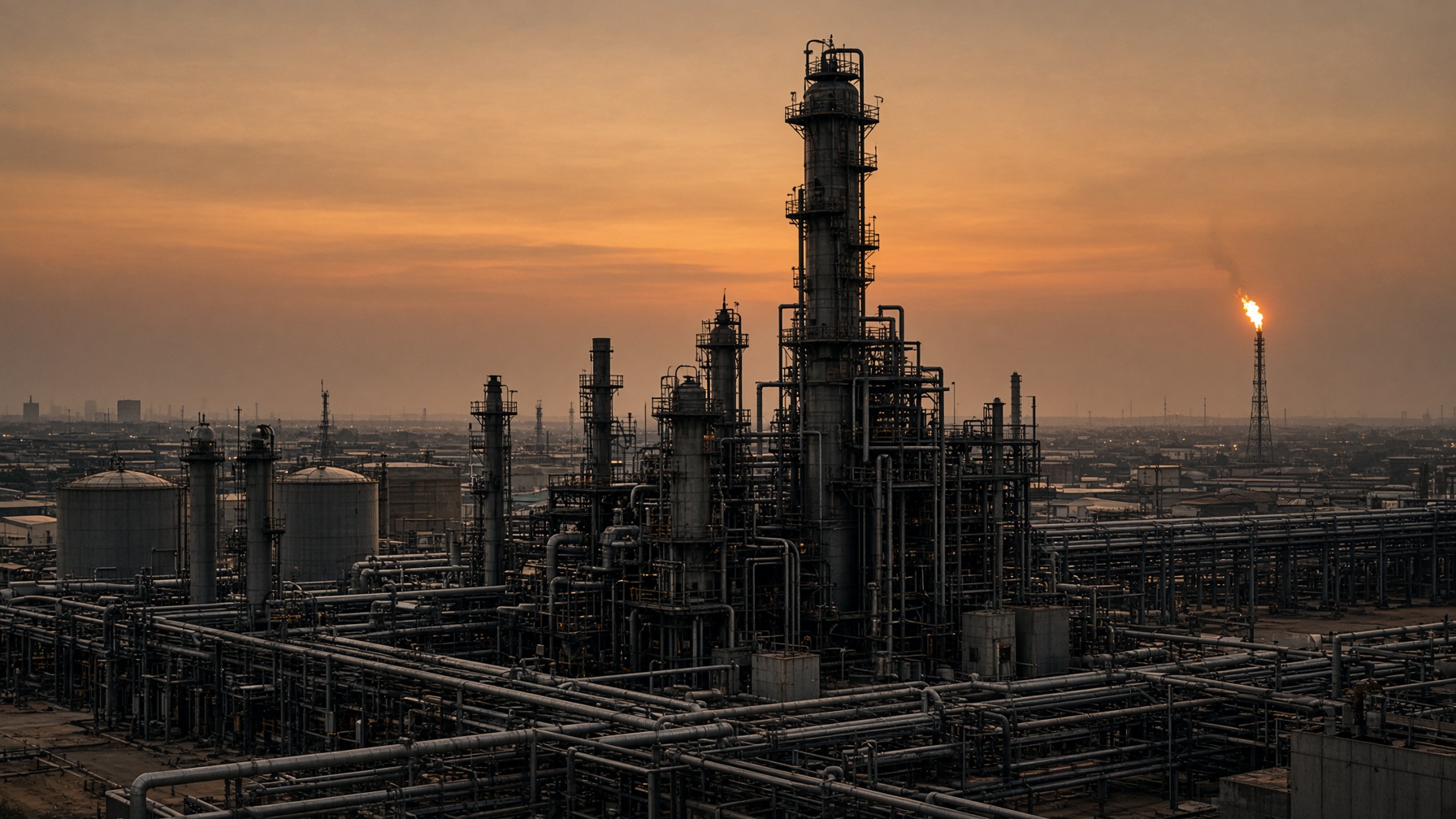 Industrial refining complex at dusk