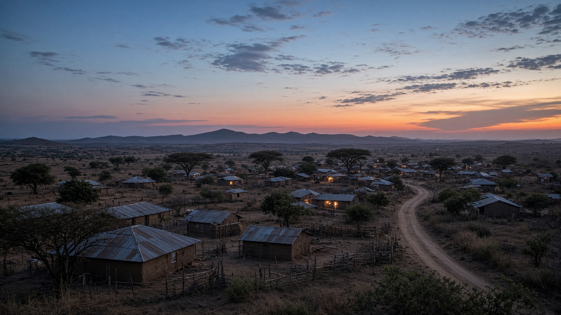 A remote northern Nigerian community at dusk